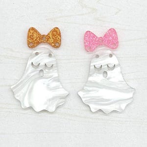 Pink or Orange Glitter Bow Ghost Earring Blanks - DIY Halloween Earring Blanks - Blanks for Earring Makers - Each Pack Includes 3 Pairs