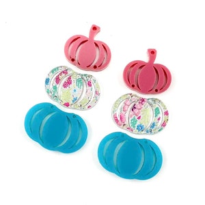 Mauve, Floral and Teal Pumpkin Patch Acrylic Earring Blanks - DIY Fall Earrings Blanks - Jewelry Supplies - Blanks for Earring Makers