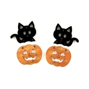 Cute Black Cat & Marble Orange Pumpkin Earring Blanks - DIY Halloween Earrings - Craft Supplies - Each pack contains 3  pairs