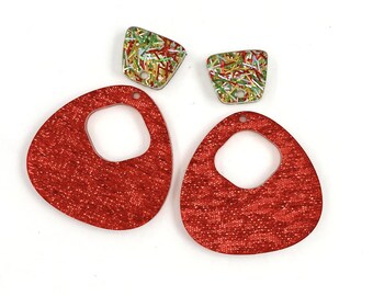 Saffiano Rote Carmen w / Weihnachts Tinsel Stecker Acryl Ohrring Rohlinge - DIY Weihnachts Ohrringe - Rohlinge für Ohrring Hersteller