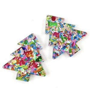 Découpes en acrylique pour sapin de Noël confettis bleu sarcelle - Découpes de boucles d&#39;oreilles de Noël en acrylique - Découpes pour les créateurs de boucles d&#39;oreilles