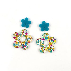 Teal and Mermaid Glitter Blossom Earring Blanks - DIY Summer Dangle Earrings - Acrylic Earring Blanks - Blanks for Earring Makers