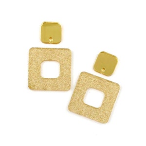 Gold Gitter Squares w/ Gold Mirror Square Connector Earring Blanks, DIY Earrings, Acrylic Earring Blanks, Blanks for Earring Makers