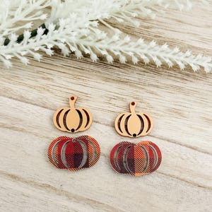 Orange and Tartan Plaid Pumpkin Acrylic Earring Blanks: Fall DIY Jewelry