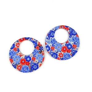 Red and Blue Floral Double O Acrylic Earring Blanks - DIY Dangle Earrings - Floral Blanks - Blanks for Earring Makers
