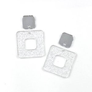 Silver Gitter Squares w/ Silver Mirror Square Connector Earring Blanks, DIY Earrings, Acrylic Earring Blanks, Blanks for Earring Makers