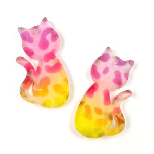Rainbow Leopard Kitty Cat Acrylic Earring Blanks - DIY Dangle Earrings - Pet Blanks - Blanks for Earring Makers