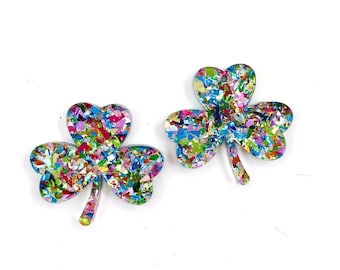 St Patrick's Day Green, Pink Multi Color Chunky Glitter Shamrock Acrylic Earring Blanks - DIY Dangle Earrings - Blanks for Earring Makers