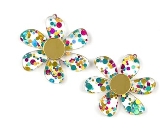 Mermaid Glitter Daisy Acrylic Spring Earring Blanks - DIY Dangle Earrings - Acrylic Earring Blanks - Blanks for Earring Makers
