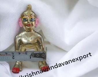 latón puro shri radha rani, 3 pulgadas/8 cm Bal Radha Rani Ji I Diosa kishori Balpan Estatua, cara pequeña shri radha rani, vrindavan hecho a mano