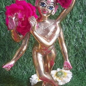 10 tum/25 cm Sri Sadbhuja lord Krishna, Sad-Bhuja, Lord Caitanyas sexarmade, sex bhuja krishna handgjord staty, gjord i vrindavan