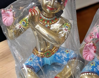 6インチ/18 cm、真鍮製ラダクリシュナ偶像ショーピース、プージャ