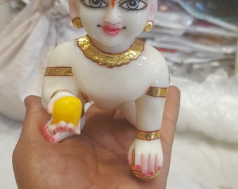Marble Dust Laddu Gopal kanha ji Statue Murti Bal,Gopal Idol for Size 6 Inch (6 No),smiling sweet face, handmade statue,made in vrindavan