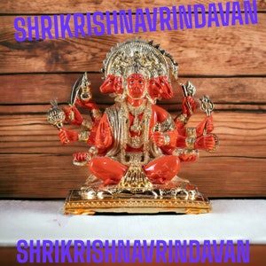 3-tums rent guldbelagd Vastu Panchmukhi Hanuman Idol för dörrentré | Five Face Bajrang Bali Murti för Mandir, tillverkad i vrindavan