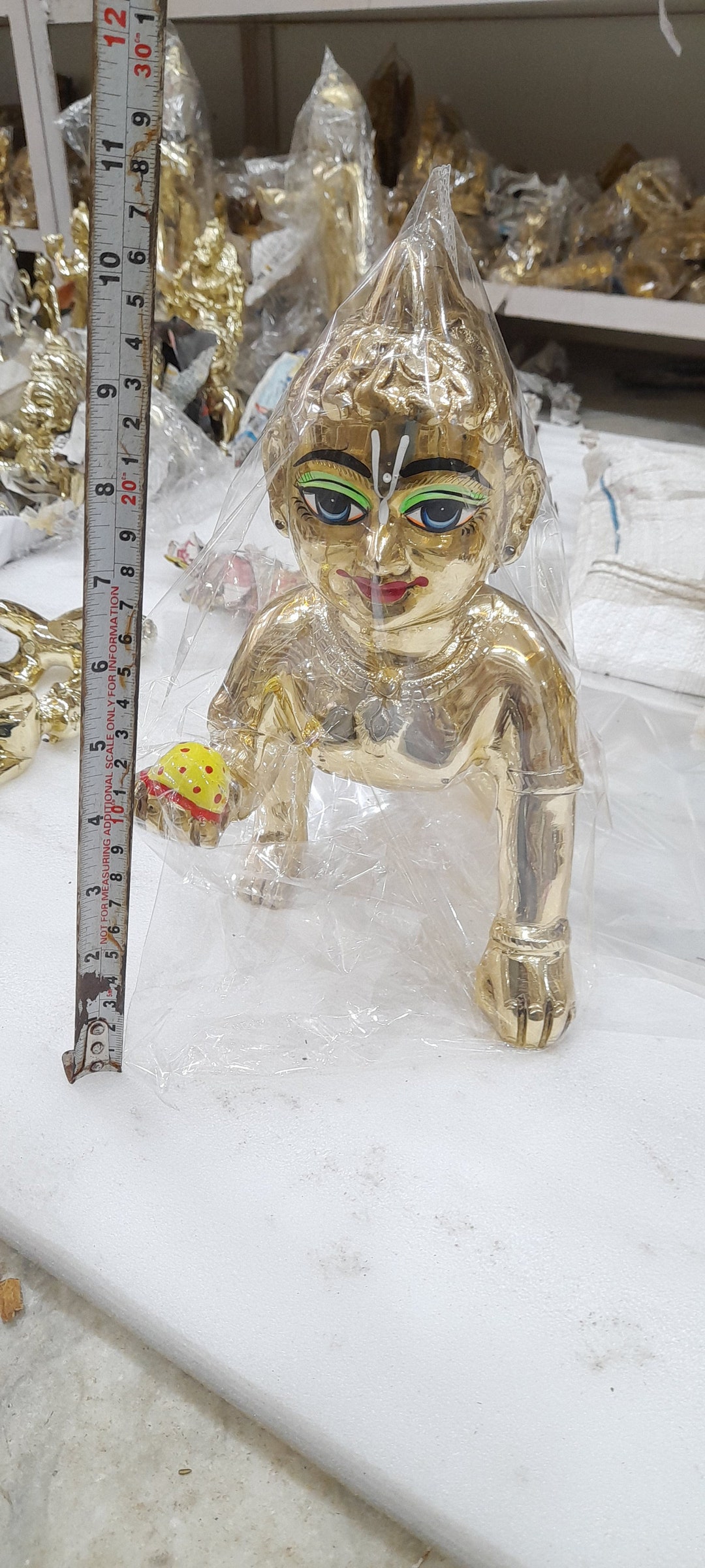 Statua Laddu Gopal In Ottone – Murti Di Shri Krishna Altezza 14,6 Cm, Dorata, Per Puja E Regalo