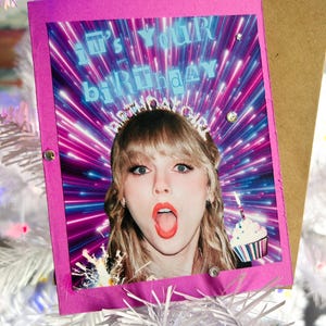 Cartão de papel cartão grosso para aniversariante Swiftie, feito à mão, estilo disco dos anos 90, frete grátis