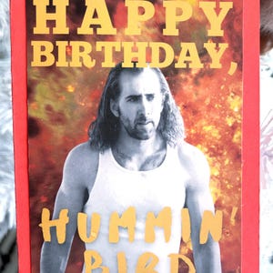 Tarjeta de cumpleaños con diseño de Nicolas Cage, con diseño de pájaro Hummin, divertida sorpresa estilo punk de los años 90, tarjeta con capas pesadas, hecha a mano, envío gratis