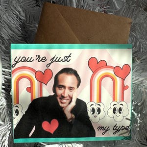 Biglietto d'amore romantico e bizzarro di Nic Cage, biglietto d'amore divertente, stile punk anni '90, sarcastico, a sorpresa, per San Valentino, biglietto a strati spessi, fatto a mano, spedizione gratuita.