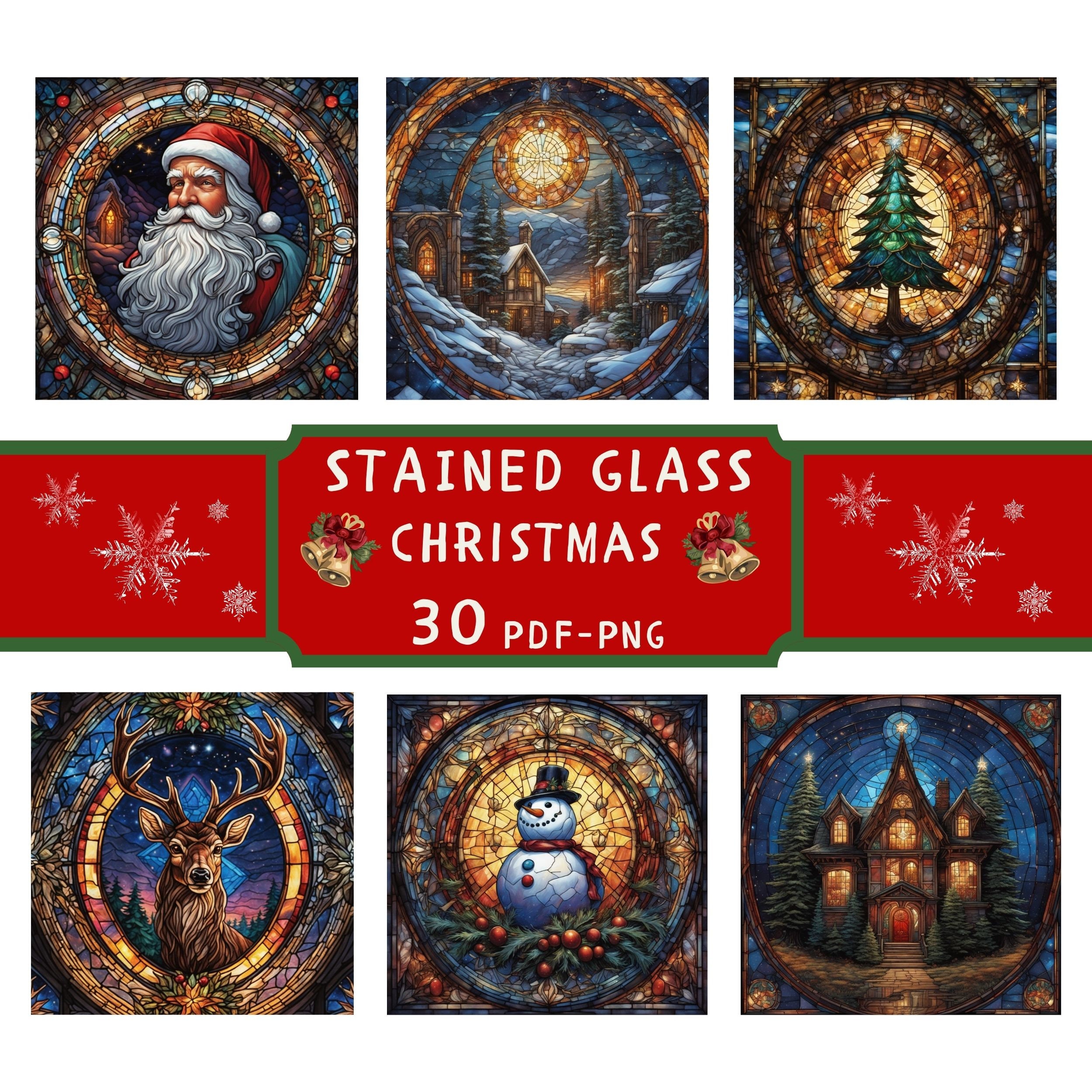 Christmas Stained Glass Printable Download PNG ,christmas Gift Print ...