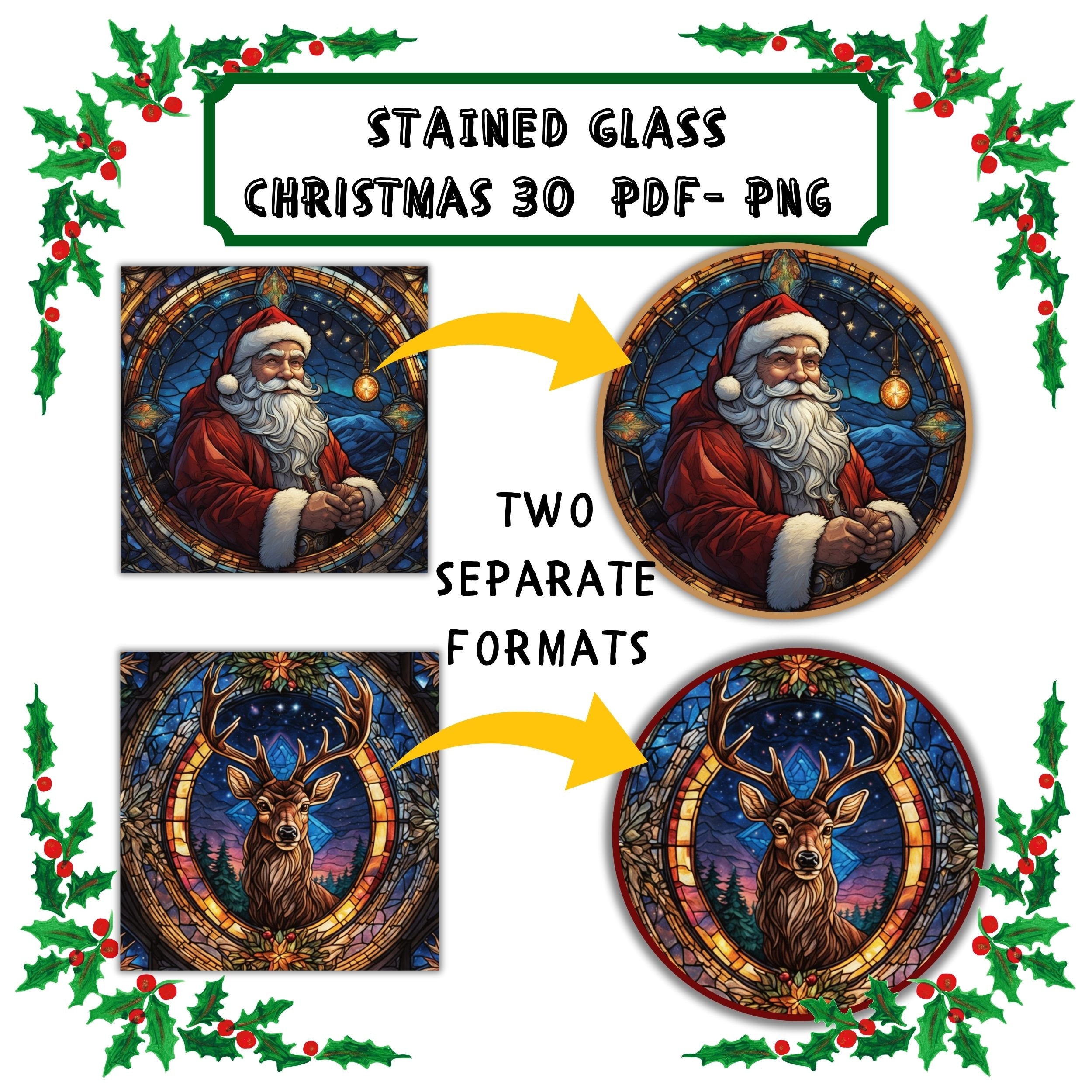 Christmas Stained Glass Printable Download PNG ,christmas Gift Print ...