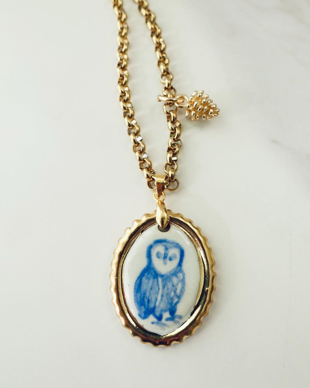 Owl ceramic charm necklace from NoIdea Creations