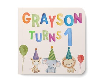 Libro de cumpleaños infantil personalizado, animales de la selva, nombre y edad, regalo personalizado para bebé