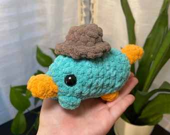 Perry the Platypus Crochet Plushie, Stuffed Animal with Hat