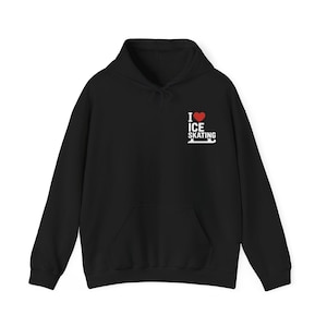 I Love Ice Skating Black Unisex Hoodie | Figure Skating Lover Sweatshirt, Winter Skating Outfit, Skater Gift
