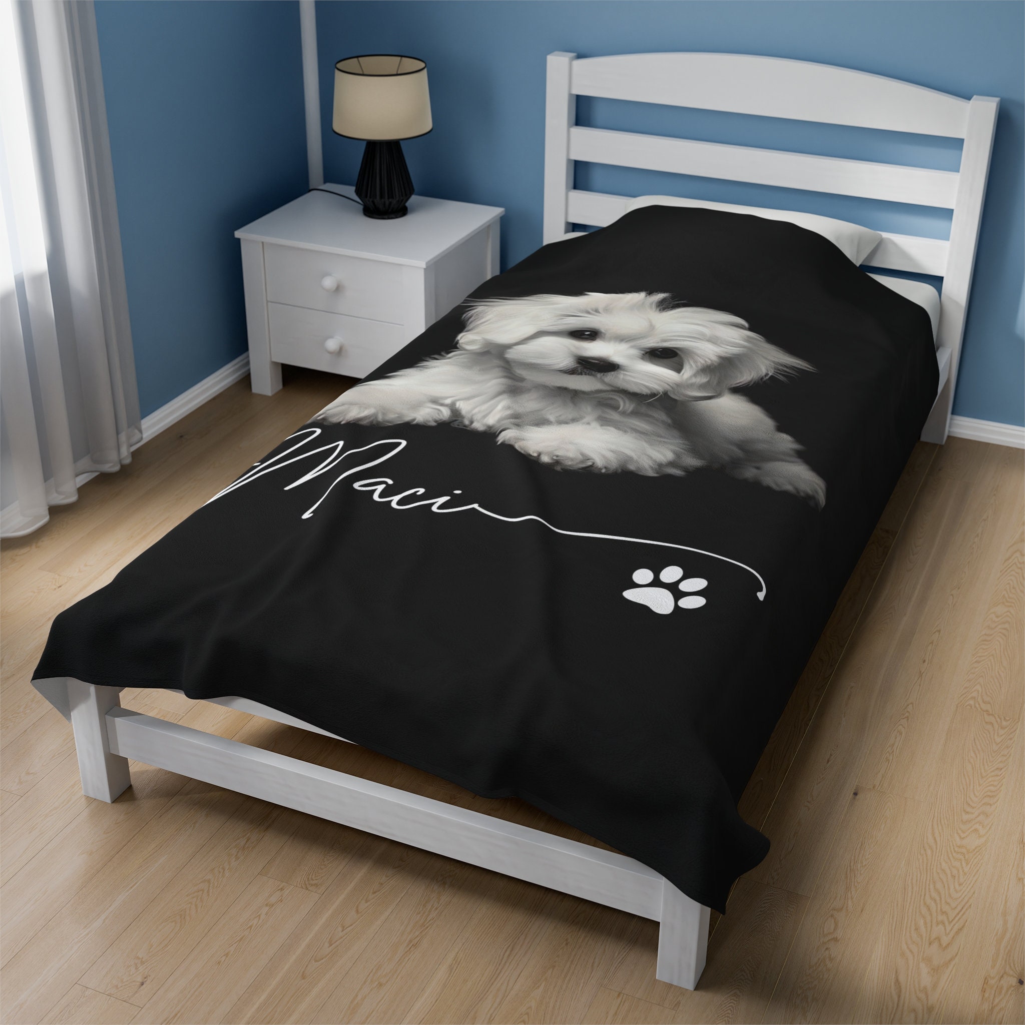 View of Maltipoo Custom Dog Blanket, Personalized Blanket With Dog's Name, New ...