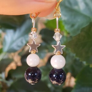 Moon Star Celestial Earrings, sparkly earrings, drop earrings, crystal earrings, statement earrings, gold and silver, unique gift, spiritual