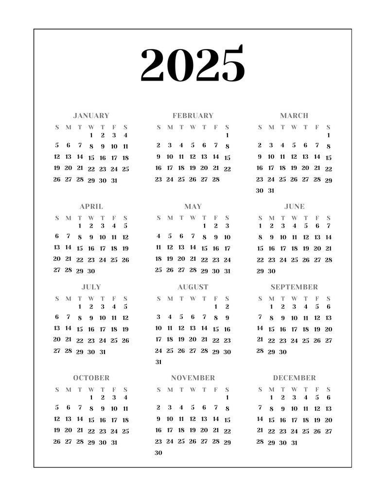2025 Calendar, 2025 Printable Minimalist Calendar, Pink Flower Calendar