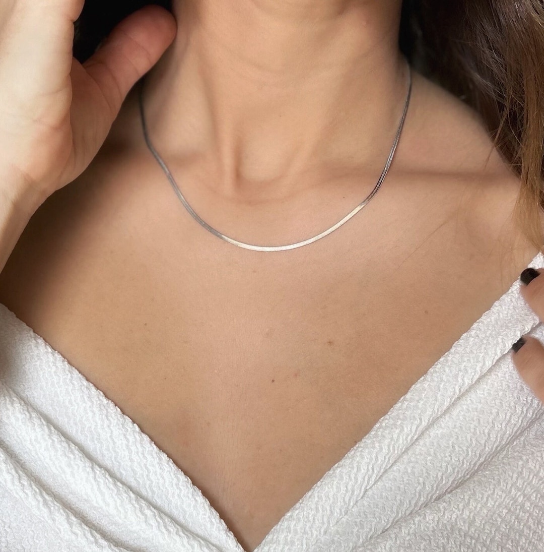 OCTO Men's Herringbone Chain Necklace - Silver Stainless Steel Waterproof Everyday Jewelry