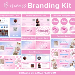 Pink Business Branding Kit: Canva Template, Social Media Bundle (Digital Download)