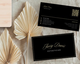 Minimalist Esthetician Business Card Canva Editable Template Dark Beauty Business Card for Estheticians Digital Download Template