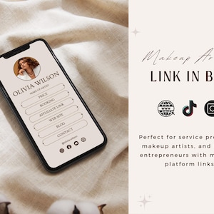 Modelo de site com link na bio do Canva: Prestadores de serviços de beleza (download digital)