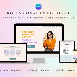 Modelo de site de portfólio de desenvolvedor web editável Modelo de portfólio de UX do Canva para designers gráficos e designers de UX Modelo de estudos de caso