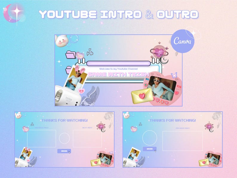 Youtube Intro and Outro: Youtube Animation, Y2K Pink, Canva Template - Etsy