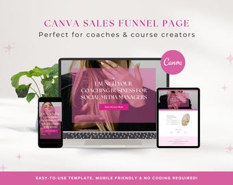 Pinke Verkaufsseite Coaching Programm Webinar Trichter Canva Website Template Social Media Leiter