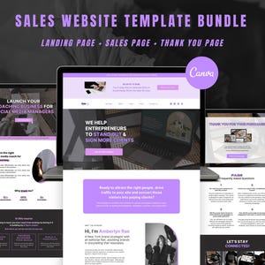 Canva Sales Website Bundle Purple Sales Landing Page Thank You Template Editable Coach Website Canva Bundle For Coaches and Course Creators