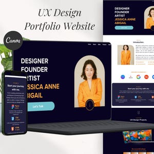 UX Portfolio Template Canva Website Graphic Design Portfolio Template Editable Canva Professional Website for Graphic Designers Landing Page
