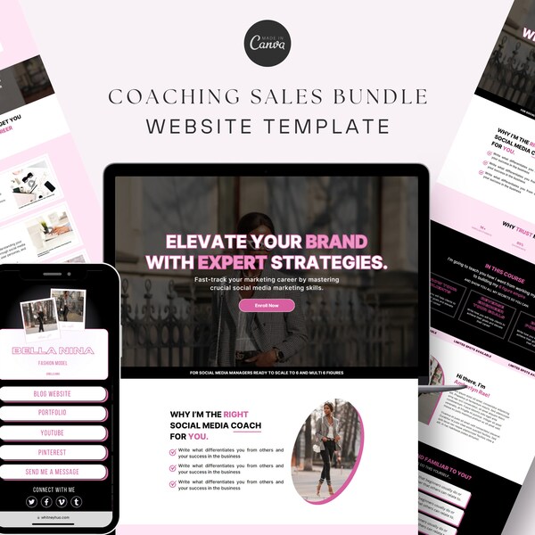 Bold Coaching Sales Funnel Bundle Social Media Template Canva Editable Website Digital Marketing Sales Landing Page for Course Creators