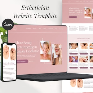 Pink Beauty Website Canva Template Editable Salon One Landing Page Minimalist Luxury Spa Website for Estheticians Beauty Business Website