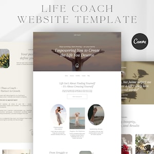 Modelo de site de coaching de vida Canva Site de terapeuta editável Modelo de bem-estar Negócio de coaching Coach de vida minimalista Página de destino faça você mesmo