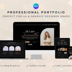 Modelo de portfólio de design UX Site de portfólio de design gráfico editável Canva Portfólio profissional para designers gráficos Landing Page