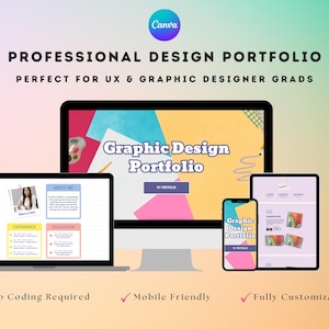Sitio web de portafolio de diseño gráfico en Canva Sitio web editable para diseñadores de UX Portafolio de arte colorido Página de destino creativa Plantilla de Canva para hacerlo usted mismo