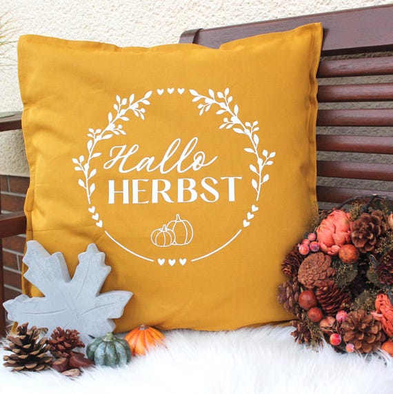 Kissenbezug 50x50 Baumwolle: Hallo Herbst exkl. Füllung | Herbstdeko Wohnzimmer | Geschenkideen Herbst Deko | Dekokissen Herbst Geschenke