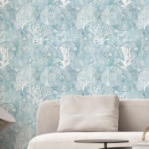 Aqua Blue Coral Reef Wallpaper - Ocean Nautical Blue Coastal Beach House Wall Mural A116