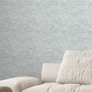Turquoise Wave Abstract Wallpaper - Japanese Seigaiha Japandi Pattern Peel and Stick Wall Mural  A097