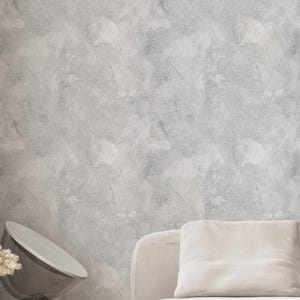 Gray Limewash Concrete Look Wallpaper - Textured Plaster Peel and Stick Abstract Wall Mural   A036