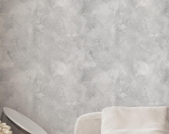 Gray Limewash Concrete Look Wallpaper - Textured Plaster Peel and Stick Abstract Wall Mural   A036